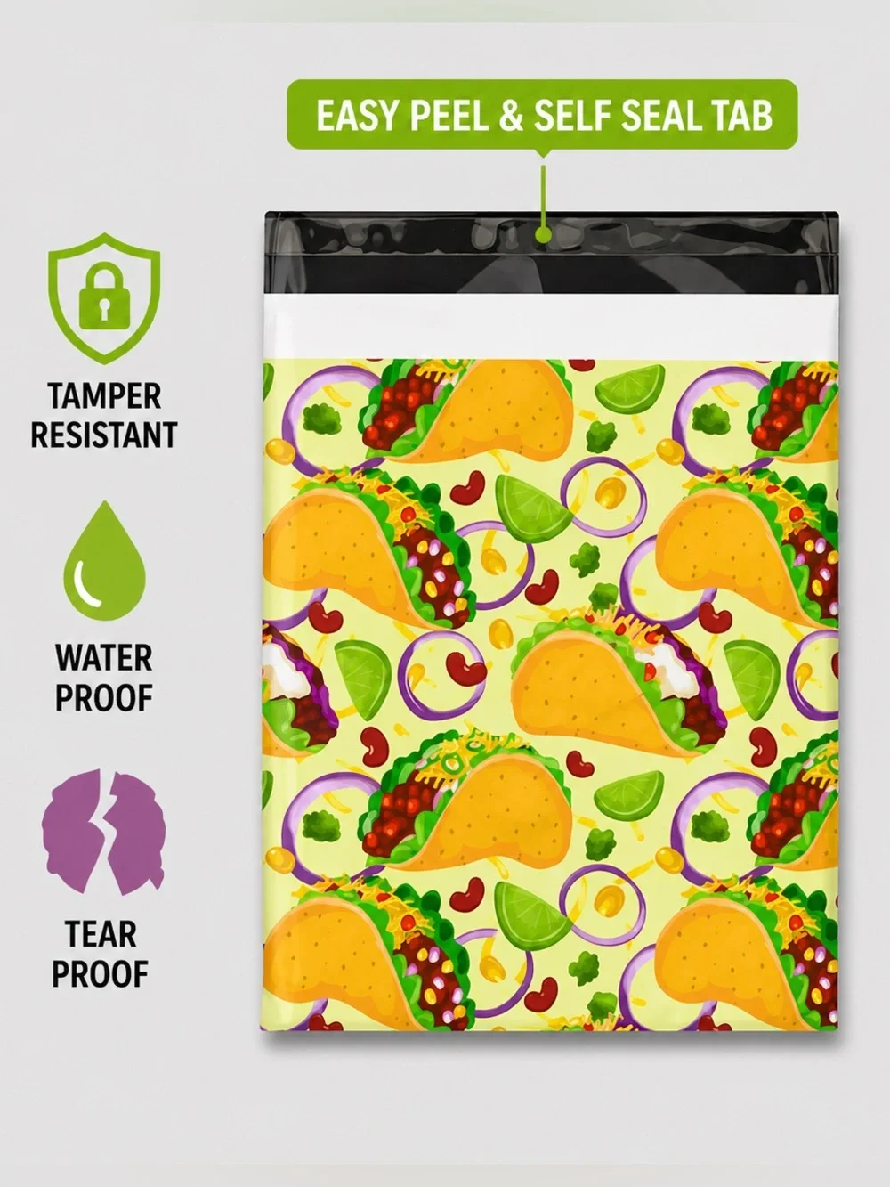 25 Taco Fiesta Polymailers 10x13 Bright Fun Shipping Bags Boutique Packaging 🌮